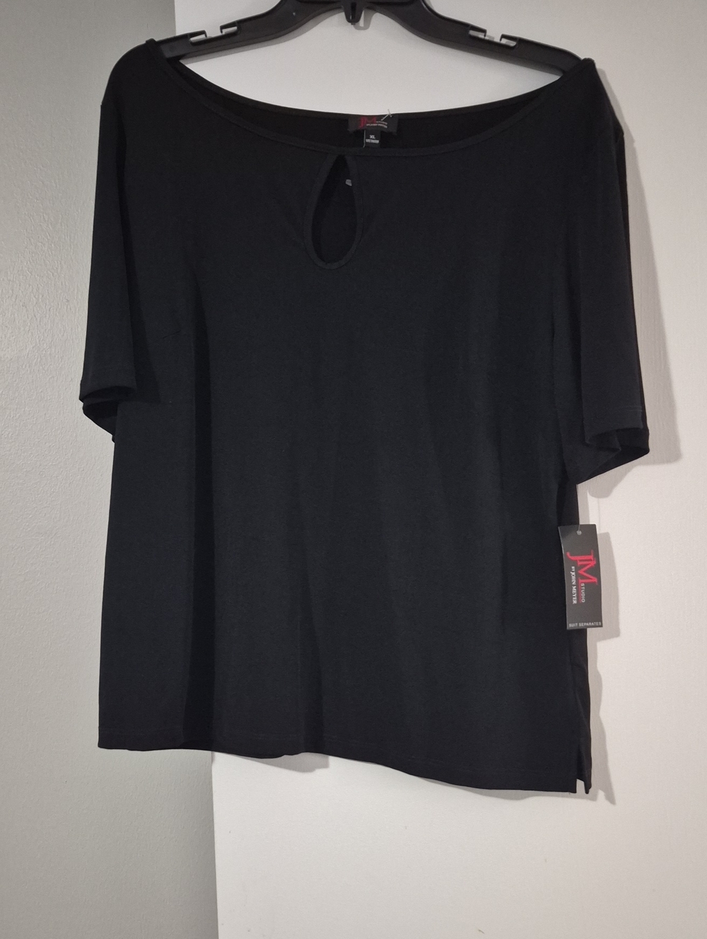 JM Collection Black Short-Sleeve Top with Front Keyhole
